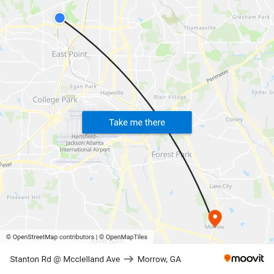 Stanton Rd @ Mcclelland Ave to Morrow, GA map