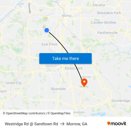 Westridge Rd @ Sandtown Rd to Morrow, GA map