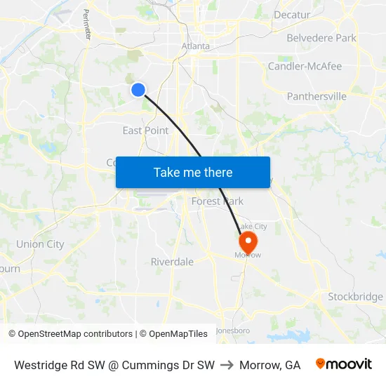 Westridge Rd SW @ Cummings Dr SW to Morrow, GA map