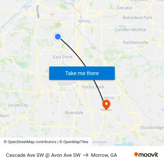 Cascade Ave SW @ Avon Ave SW to Morrow, GA map