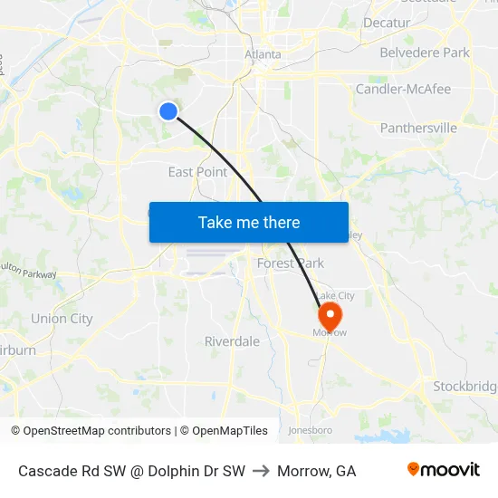 Cascade Rd SW @ Dolphin Dr SW to Morrow, GA map