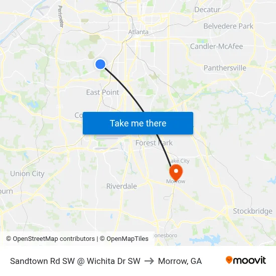 Sandtown Rd SW @ Wichita Dr SW to Morrow, GA map