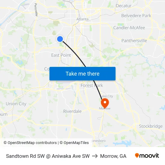 Sandtown Rd SW @ Aniwaka Ave SW to Morrow, GA map