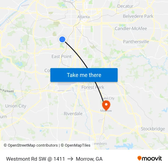 Westmont Rd SW @ 1411 to Morrow, GA map