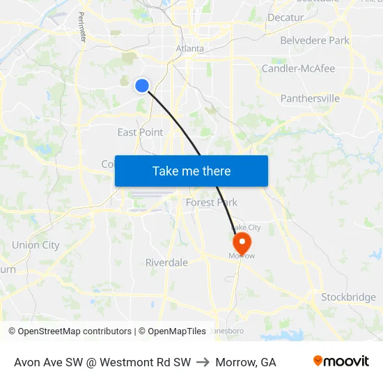 Avon Ave SW @ Westmont Rd SW to Morrow, GA map