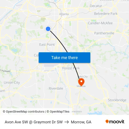 Avon Ave SW @ Graymont Dr SW to Morrow, GA map