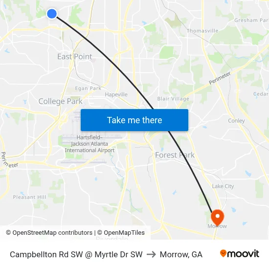 Campbellton Rd SW @ Myrtle Dr SW to Morrow, GA map
