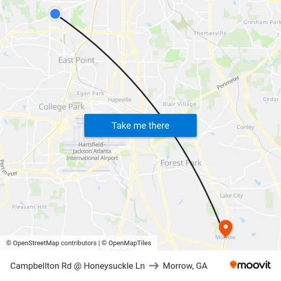 Campbellton Rd @ Honeysuckle Ln to Morrow, GA map