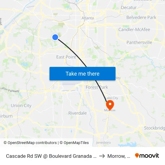 Cascade Rd SW @ Boulevard Granada SW to Morrow, GA map