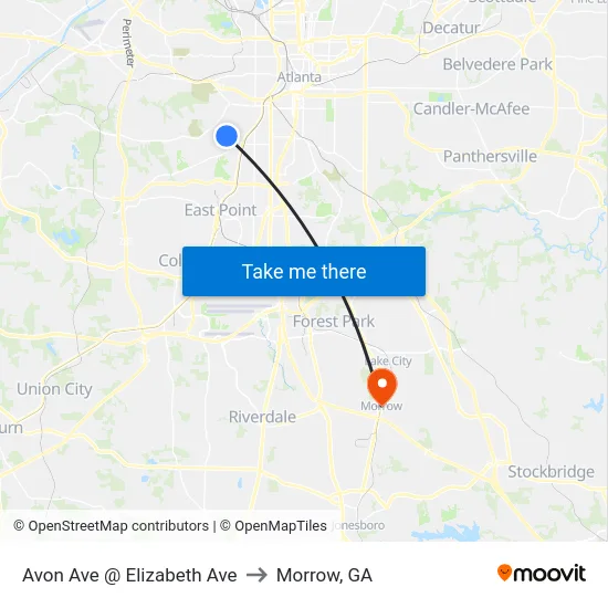 Avon Ave @ Elizabeth Ave to Morrow, GA map