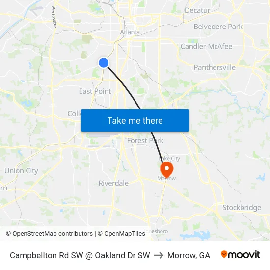 Campbellton Rd SW @ Oakland Dr SW to Morrow, GA map