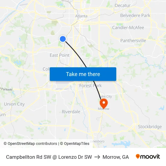 Campbellton Rd SW @ Lorenzo Dr SW to Morrow, GA map