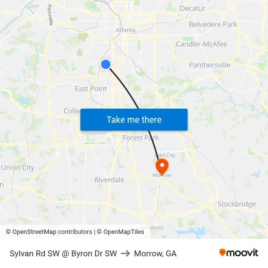 Sylvan Rd SW @ Byron Dr SW to Morrow, GA map