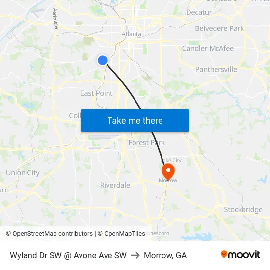 Wyland Dr SW @ Avone Ave SW to Morrow, GA map
