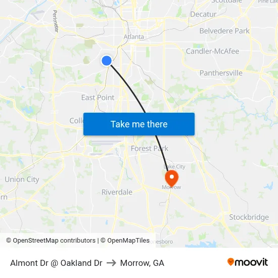 Almont Dr @ Oakland Dr to Morrow, GA map