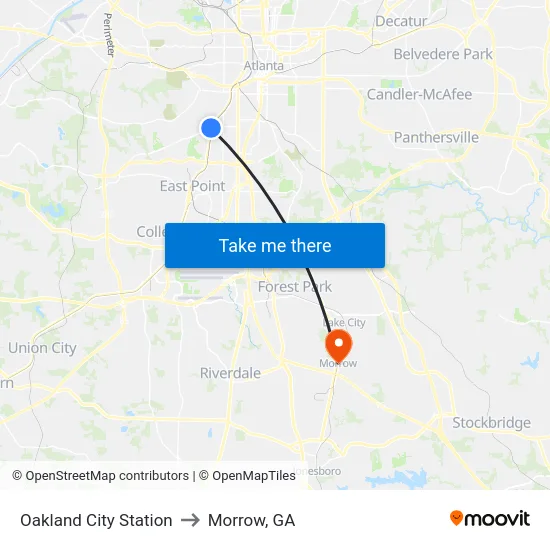 Oakland City Station to Morrow, GA map