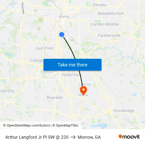 Arthur Langford Jr Pl SW @ 220 to Morrow, GA map