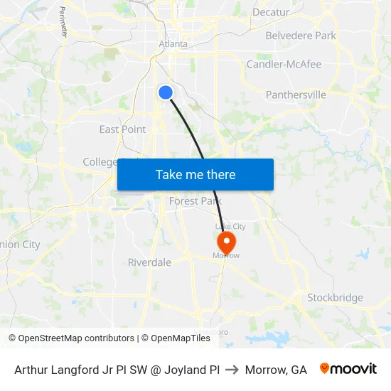 Arthur Langford Jr Pl SW @ Joyland Pl to Morrow, GA map