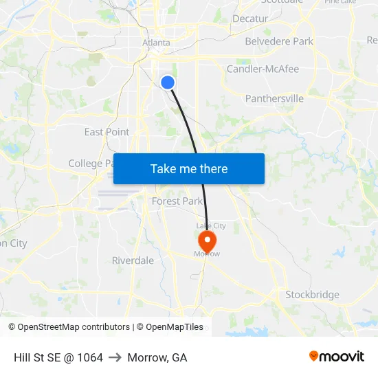 Hill St SE @ 1064 to Morrow, GA map