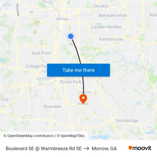 Boulevard SE @ Warmbreeze Rd SE to Morrow, GA map