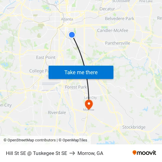 Hill St SE @ Tuskegee St SE to Morrow, GA map