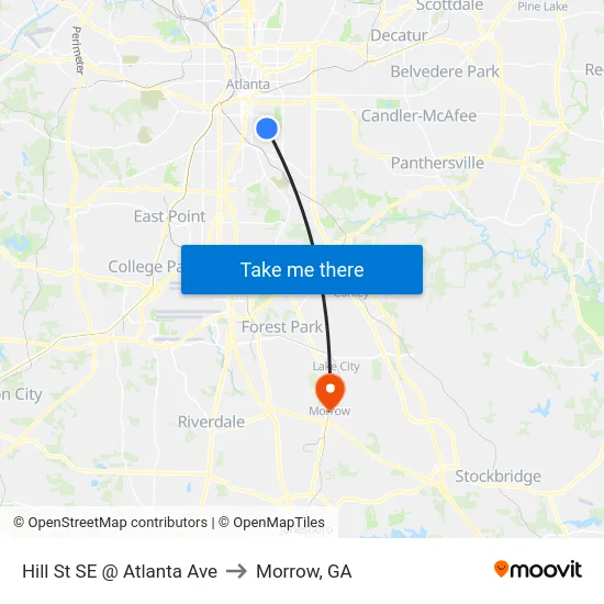 Hill St SE @ Atlanta Ave to Morrow, GA map