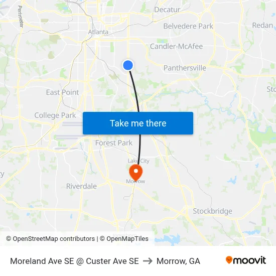 Moreland Ave SE @ Custer Ave SE to Morrow, GA map
