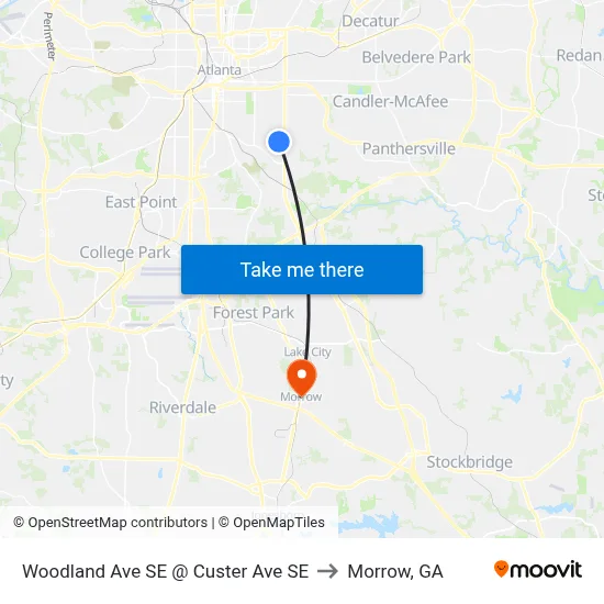 Woodland Ave SE @ Custer Ave SE to Morrow, GA map