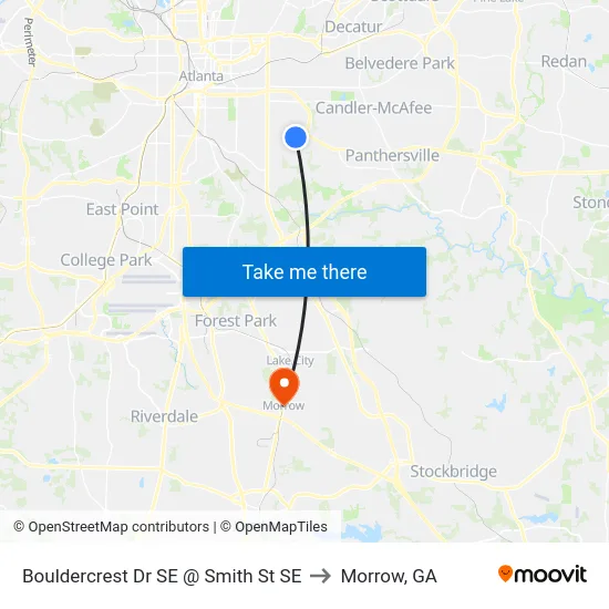 Bouldercrest Dr SE @ Smith St SE to Morrow, GA map