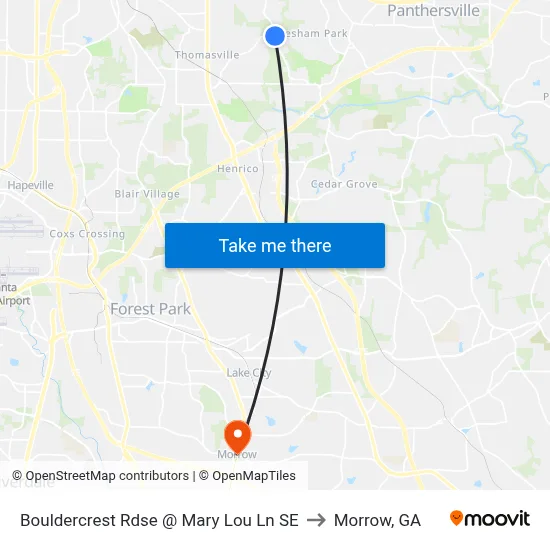 Bouldercrest Rdse @ Mary Lou Ln SE to Morrow, GA map