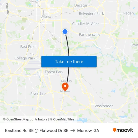 Eastland Rd SE @ Flatwood Dr SE to Morrow, GA map