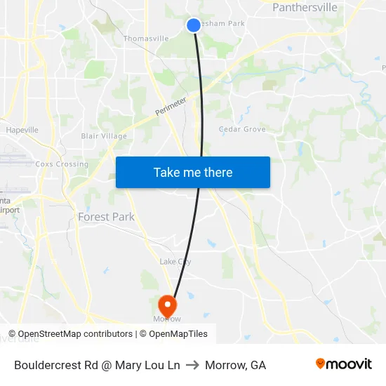 Bouldercrest Rd @ Mary Lou Ln to Morrow, GA map