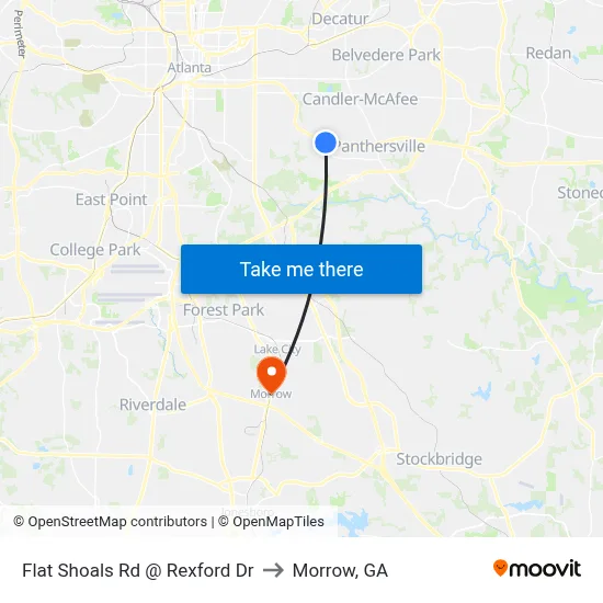 Flat Shoals Rd @ Rexford Dr to Morrow, GA map