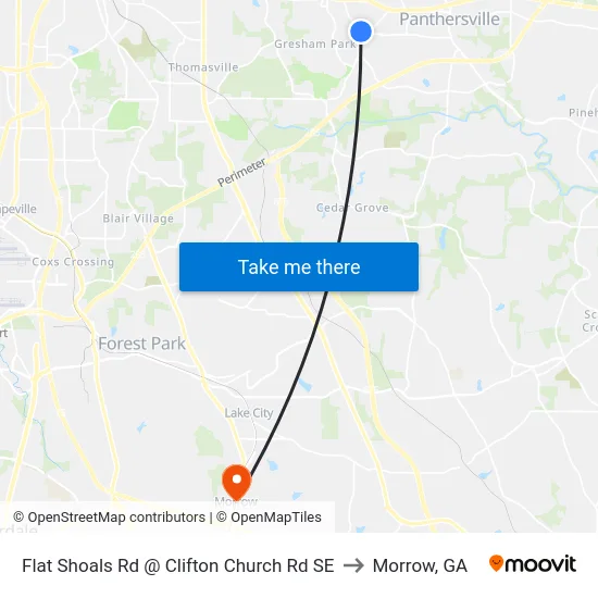 Flat Shoals Rd @ Clifton Church Rd SE to Morrow, GA map