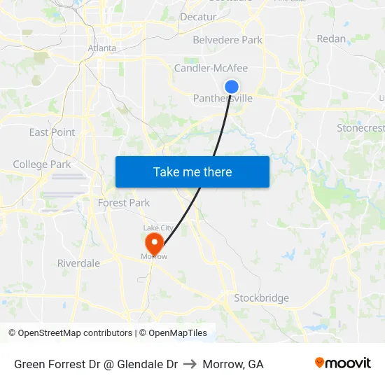 Green Forrest Dr @ Glendale Dr to Morrow, GA map