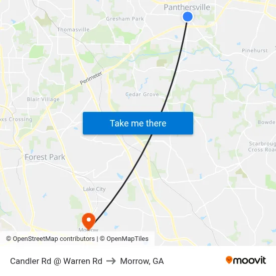 Candler Rd @ Warren Rd to Morrow, GA map