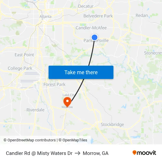 Candler Rd @ Misty Waters Dr to Morrow, GA map