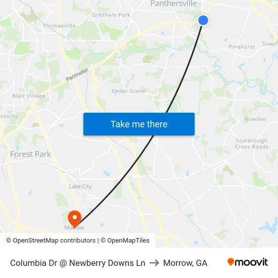 Columbia Dr @ Newberry Downs Ln to Morrow, GA map