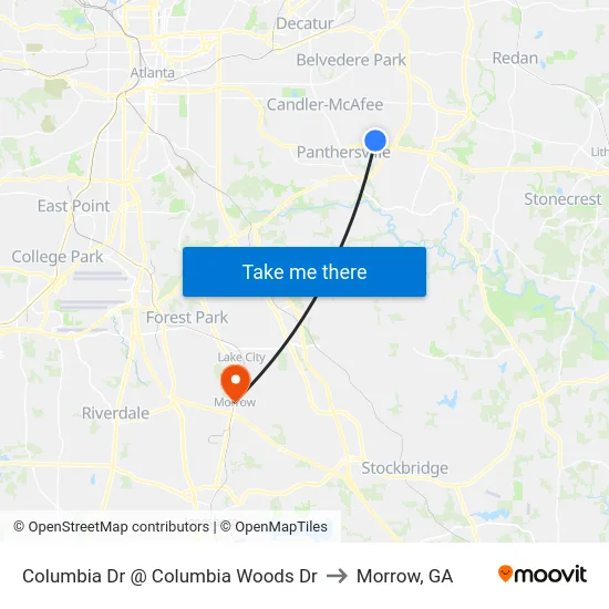 Columbia Dr @ Columbia Woods Dr to Morrow, GA map