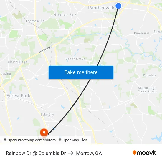 Rainbow Dr @ Columbia Dr to Morrow, GA map