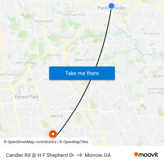 Candler Rd @ H F Shepherd Dr to Morrow, GA map