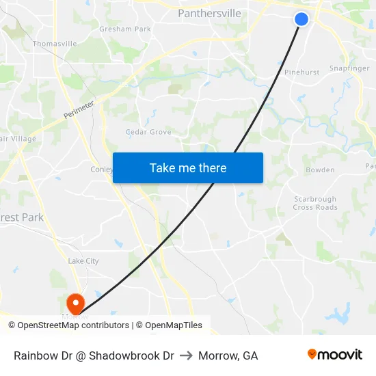 Rainbow Dr @ Shadowbrook Dr to Morrow, GA map