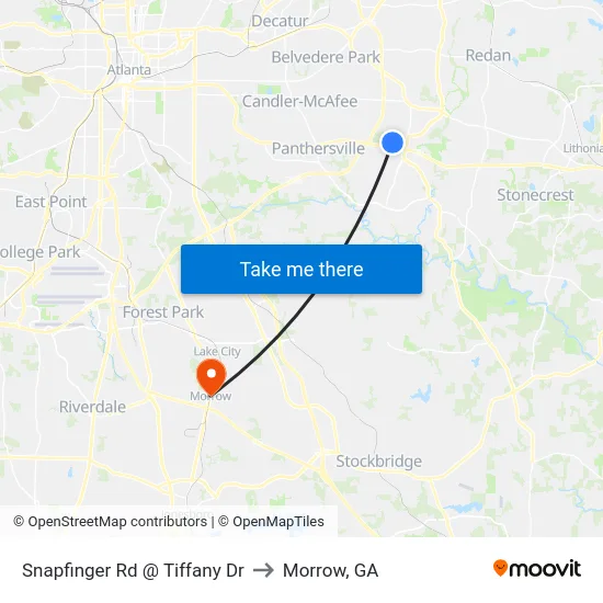 Snapfinger Rd @ Tiffany Dr to Morrow, GA map