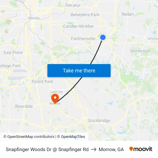 Snapfinger Woods Dr @ Snapfinger Rd to Morrow, GA map