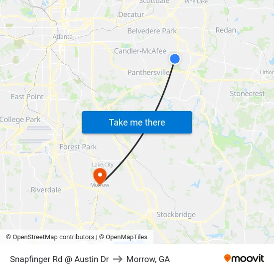 Snapfinger Rd @ Austin Dr to Morrow, GA map