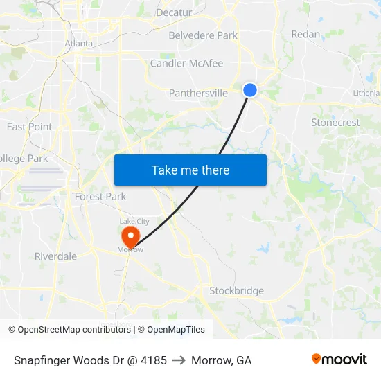 Snapfinger Woods Dr @ 4185 to Morrow, GA map