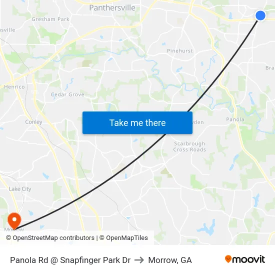 Panola Rd @ Snapfinger Park Dr to Morrow, GA map
