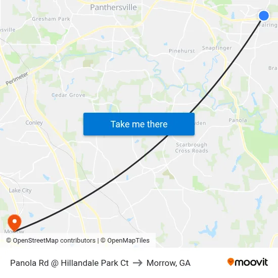 Panola Rd @ Hillandale Park Ct to Morrow, GA map