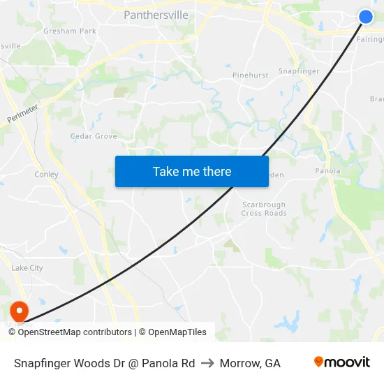 Snapfinger Woods Dr @ Panola Rd to Morrow, GA map