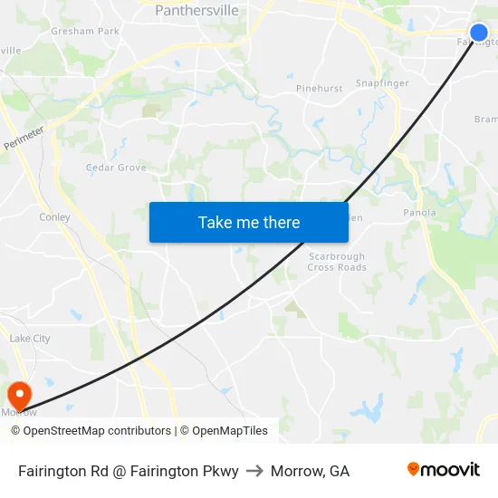 Fairington Rd @ Fairington Pkwy to Morrow, GA map